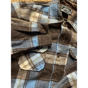 RUGGED WEAR by RSVP Blue Flannel Shirt Large Plaid Lumberjack Shacket Wool Linen